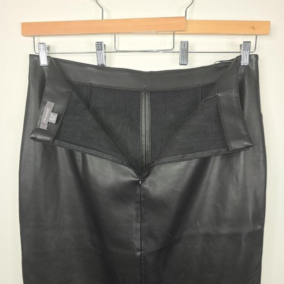Primark Skirt Women 16 Black Faux Leather Pencil Midi High Waist Slit Minimalist - Picture 4 of 11